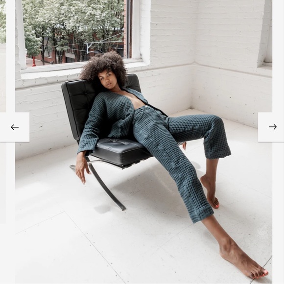 Soluna Collective Blue Wide Leg Spruce Green Waffle Pants Size 10 - Picture 2 of 16